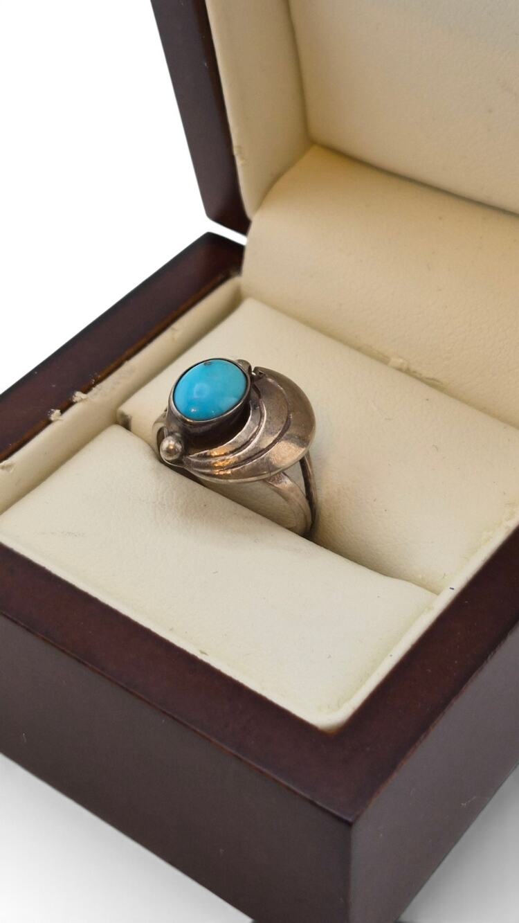 Vintage Sterling Silver Turquoise Ring Size 5.75 Asymmetrical Modernist